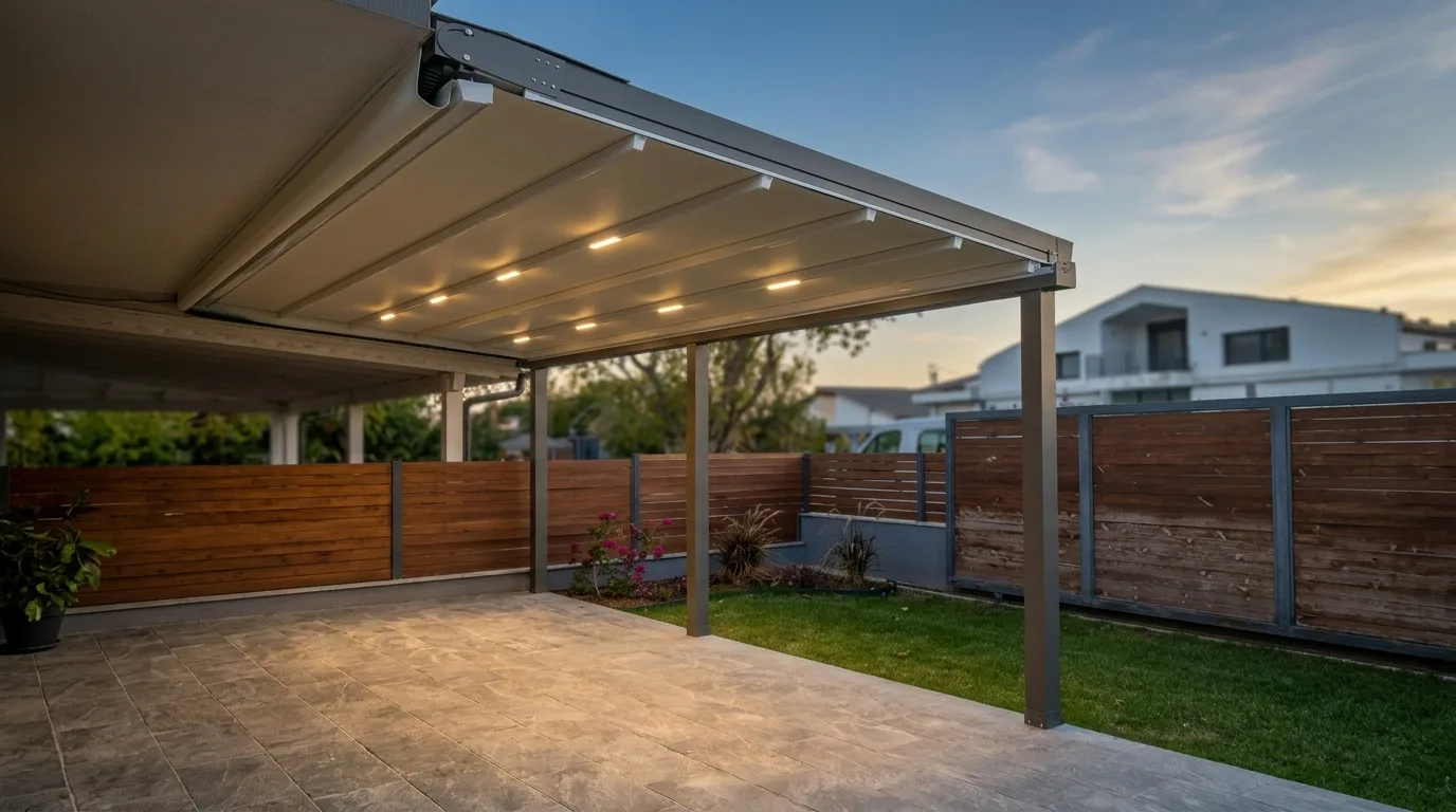 Bahçede pergola tente uygulaması, proje görünümü 3