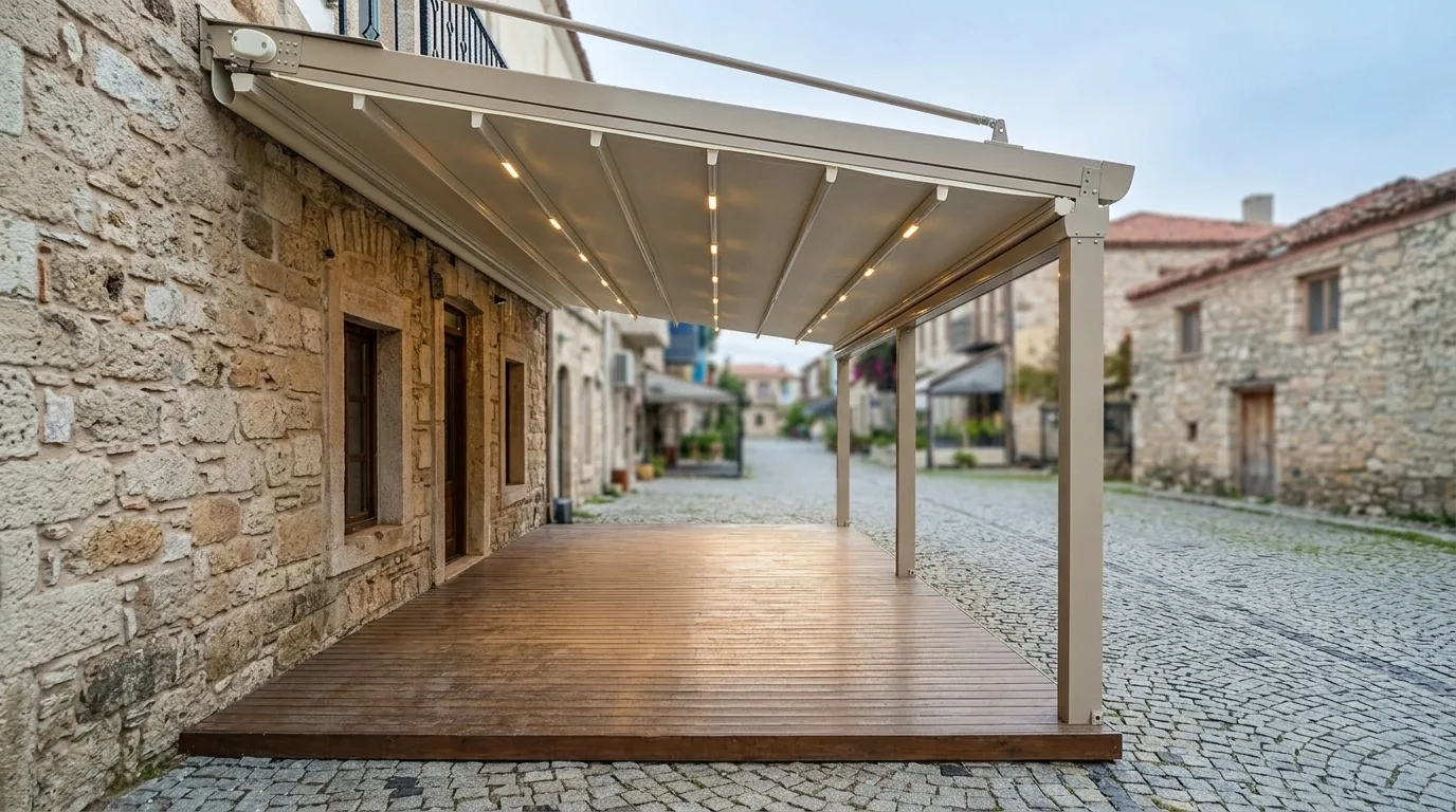 Ticari alanda pergola tente uygulaması, proje görünümü 11